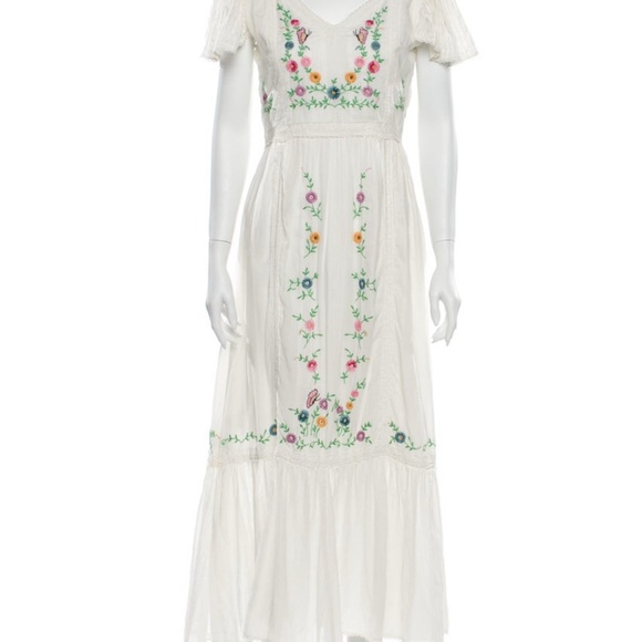 LoveShackFancy Dresses & Skirts - LoveShackFancy White Maxi Dress with Floral Embroidery